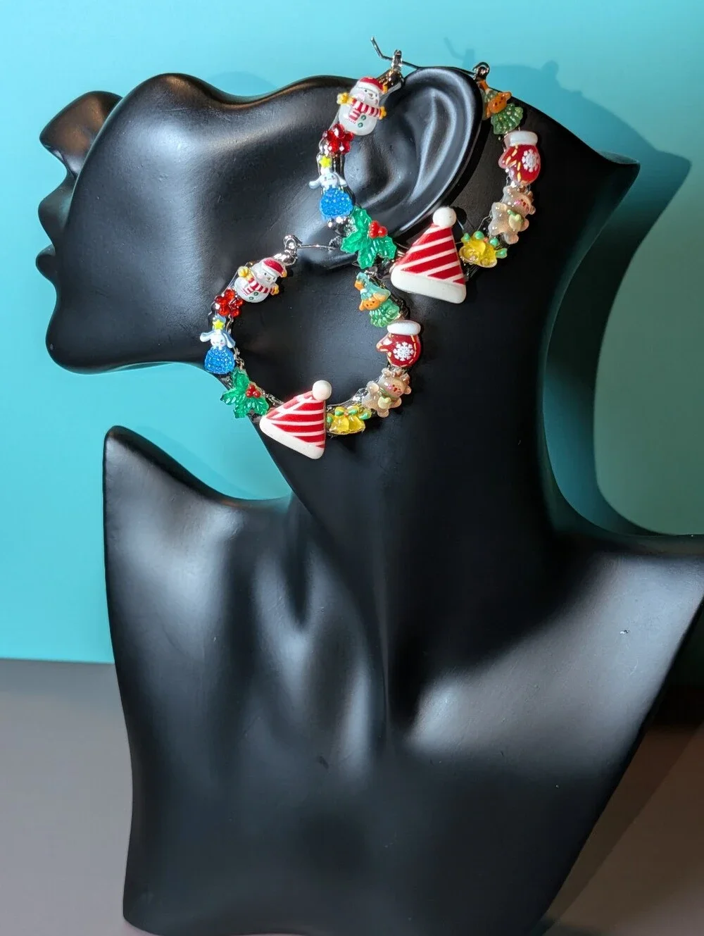 Hand Crafted Festive Red & Multicolor Holiday Hoop Earrings For Women And Girls